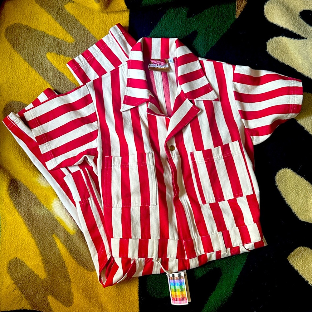 SOLD. 👅♥️🤍♥️ Big Bud Press Red White Striped Short Sleeve Jumpsuit ♥️🤍♥️👅